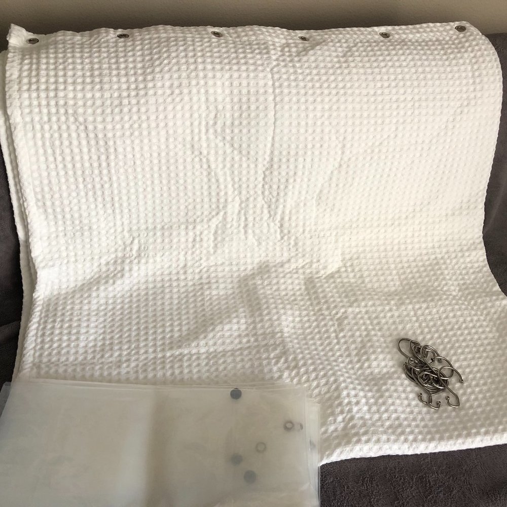 Shower Curtain Waffle Fabric includes liner and hooks